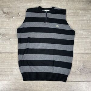 Lacoste Sweater Vest Mens Medium Striped Knit Half Zip Pullover Casual Golf